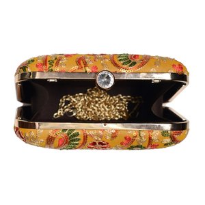 Yellow Multicolor Threadwork Embroidery Clutch Bag Elegant Designer Evening Purse for Women Events - Product Image 3