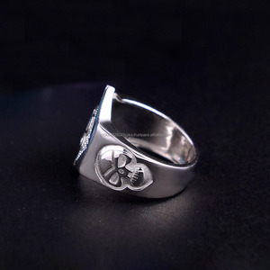 Custom Lucky Number 13 Rhodium 925 Sterling Silver <b>Gothic</b> Skull Inspired Chunky <b>Ring</b> Punk Rock Wedding Statement Jewelry for Men - Product Image 6