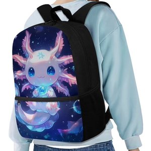 Cute Axolotl Print <b>Backpack</b> <b>Large</b> Capacity 14 Inch Laptop Bag Polyester Casual Travel School <b>Backpack</b> with Zipper Closure - Product Image 2