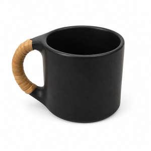 Handmade <b>Black</b> Pottery Tea Cup with Bamboo <b>Wrapped</b> Handle Rustic Ceramic Coffee Mug for Home Cafe Restaurant - Product Image 1