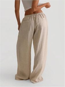 Women's <b>Linen</b> <b>Palazzo</b> <b>Pants</b> Low Waist Casual Wide Leg Long Trousers with Pockets - Product Image 2