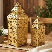 Nouvelle Arrivée Lanterne Marocaine Dorée en Fer Porte-Bougie Suspendu Décoration Maison Personnalisable Métal Découpé Fait Main Écologique