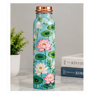 Handcrafted <b>Pink</b> Lotus Floral Copper Water <b>Bottle</b> with Copper Lid Portable Drinkware for Travel - Product Image 3