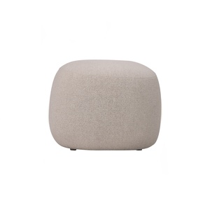 Minimalist Designer Beige Fabric <b>Pouf</b> Large Padded Footrest <b>Round</b> Floor Ottoman for Modern Bedroom Living Room Seating Area - Product Image 2