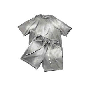 Ensemble de shorts d'été décontractés à imprimé numérique Feuille Tropicale, motif artistique minimaliste, pour une ambiance estivale fraîche et décontractée - Product Image 2