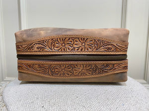 Estilo de llegada Real bronceado Matt Hunter Crunch cuero Organizadores de viaje bolsa de afeitar para hombres Venta caliente mujeres Kits de almacenamiento de maquillaje - Product Image 5