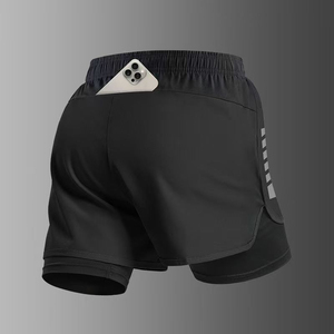 Men's Men's Two-Quarter Sports Shorts Marathon Running Quick-Dry Canvas Fitness Double-<b>Layer</b> Inner Lining Solid Front - Product Image 3