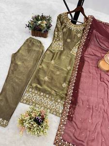 Presenting New Ready to Wear 3-Piece Solid Silk Fancy Kurti Set with Beautiful Bottom and Dupatta for Party Occasions - Product Image 4