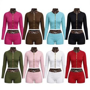 2026 Women Summer Clothes Set Custom Leopard Cheetah Print Cropped <b>Jacket</b> Streetwear <b>Workout</b> Sets for Women Two Piece Shorts Set - Product Image 2