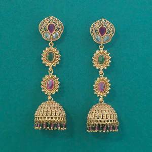Grossistes de bijoux fantaisie artificiels en Inde, Jhumki antique avec placage or 233088 - Product Image 5
