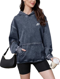 Sweat-shirts à capuche en coton mélangé délavé pour femmes, personnalisables avec logo, coupe oversize, respirants, pour l'hiver, avec poche avant pour logo OEM, USA - Product Image 2