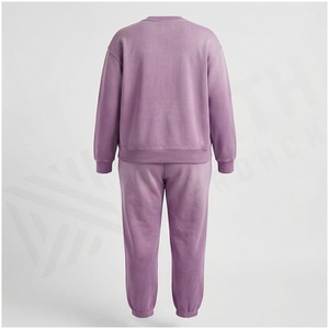 100% Cotton <b>Women</b> Midweight <b>Fleece</b> 2-Piece Vintage Hooded Sweatpants & Jacket Set Fall Winter <b>Jogger</b> Tracksuit - Product Image 2