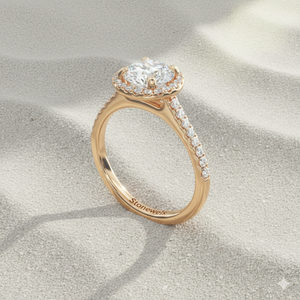 แหวนหมั้น Pav Halo และ Shank Diamond แบบวินเทจ ตัวเรือนทองคำ ประดับเพชรแบบ Prong Setting พร้อมใบรับรอง - Product Image 5