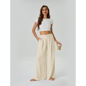 2025 femmes décontracté lin taille haute jambe large pantalon Boho Flowy plage vacances salon pantalon poches respirant caractéristiques - Product Image 2