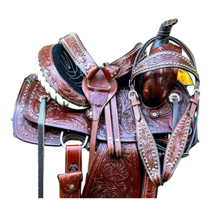 Premium Hand Tooled Western Horse Saddle Set | Genuine Leather Trail Barrel Racing Ranch Cowboy <b>Equestrian</b> Riding Tack Kit - Product Image 2