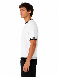 Camiseta de punto para hombre con ribete en contraste, cuello redondo, manga corta, estilo casual, corte ajustado, ligera, transpirable, mezcla de algodón, elegante, para verano - Product Image 2