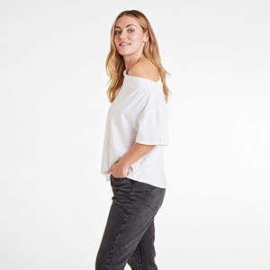 Women's New Jersey Loose Light Breathable <b>Off</b>-<b>The</b>-<b>Shoulder</b> <b>Top</b> For Summer Sports Casual Running Yoga Wear Embroidery T-Shirt - Product Image 3