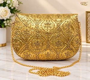 Designer Gold Velvet Lining Floral Pattern Clutch with up to 1L Capacity <b>for</b> <b>Wedding</b> Party High Quality - Product Image 1