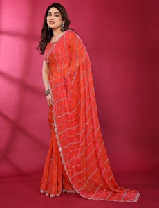 KV <b>Red</b> Embellished/Sequined <b>Saree</b> With Unstitched Blouse - Product Image 2