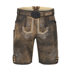 Shorts traditionnels pour hommes en Lederhosen, motif brodé floral, taille haute, fermeture à cordon, tenue alpine décontractée - Product Image 1