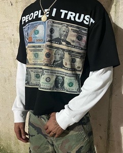 เสื้อยืดแขนยาวทรงโอเวอร์ไซส์ลายวาฟเฟิลสำหรับผู้ชาย พิมพ์ลาย คอตตอนสองชั้น ไหล่ตก - Product Image 3