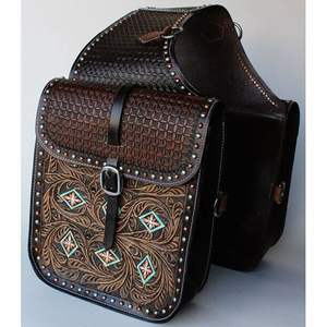 Sacs de cornes de selle Wester en cuir de qualité supérieure Sac de selle de cheval multifonctionnel Équipement de cheval - Product Image 1