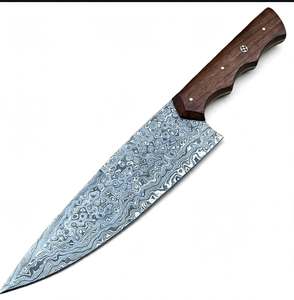 Couteau de chef artisanal en acier Damas avec manche en bois de noyer, outil de cuisine - Product Image 5