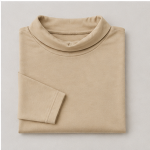 Camiseta de Manga Larga con Cuello Alto para Mujer, Color Beige Camel, Corte Ajustado, WTS-0054 - Product Image 5