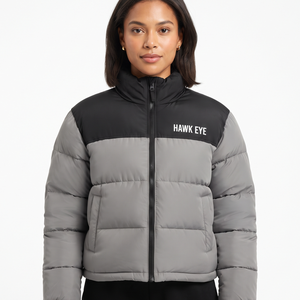 Chaqueta Acolchada de Invierno para Mujer con Cremallera Completa, Estampado Personalizado, Bloques de Color, Relleno de Poliéster, Cálida, Ajuste Regular - Product Image 1