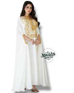 ชุดเดรสยาวสีขาวสำหรับผู้หญิง แบรนด์ Awais House ผลิตจากโพลีเอสเตอร์รักษ์โลก ตกแต่งด้วยลูกปัด คอวี แขนยาว เหมาะสำหรับทุกฤดูกาล ใช้ในงานแต่งงาน - Product Image 3