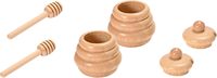 Pot à miel en bois naturel avec ensemble de cuillères, distributeur de miel en bois en forme de ruche pour la cuisine, vente en gros