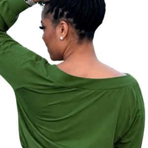 Combinaison en molleton vert à épaules dénudées pour femme, tenue décontractée une pièce à manches longues et jambes larges, collection de vêtements tendance - Product Image 6