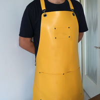 Tablier de Chef Personnalisé en Cuir et Toile de Haute Qualité avec Poches, Anti-Huile, Fermeture à Boutons-Pression, Manches Courtes, pour Barbecue, Restaurant, Bar