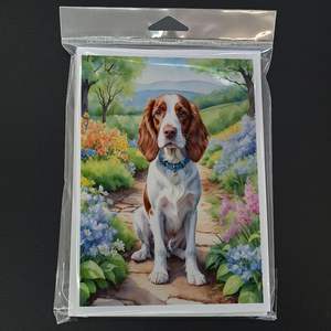 Whimsical Welsh Springer Spaniel en Spring Path Tarjetas de felicitación Pack 8 Tarjetas de nota en blanco con sobres A7 Tamaño 5x7 - Product Image 3
