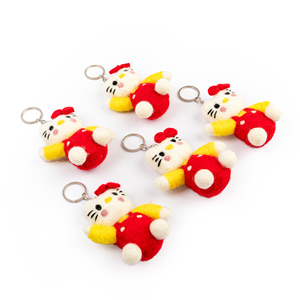 Handmade Colorful Soft Wool Felt <b>Keychain</b>-High Quality Durable Unique 3D Shape Eco-Friendly Red Cat Fashion Cartoon Design - Product Image 2