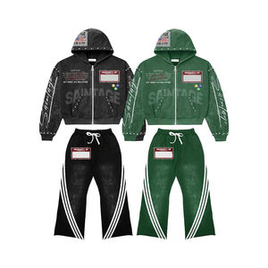 Conjunto de Sudadera con Capucha y Pantalones Deportivos Vintage con Efecto Deslavado, Personalizado con Bordado y Parches, Traje Deportivo de Dos Piezas para Hombre - Product Image 4