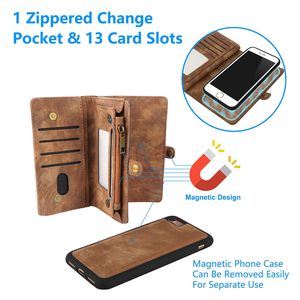 Étui portefeuille magnétique 2-en-1 en cuir pour iPhone 8 avec fermeture éclair, 13 emplacements pour cartes et pochette à monnaie, sacoche de téléphone portable - Product Image 4