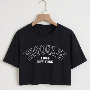 Camisetas Básicas de Manga Corta con Cuello Redondo, Estilo Urbano, Transpirables, Tejidas, 100% Algodón, con Logotipo Serigrafiado, para Mujer - Product Image 4