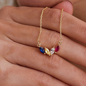 Gold Plated Marquise Cut Crystal Pendant Necklace Minimalist <b>Snake</b> <b>Chain</b> Unisex Everyday Wear - Product Image 3