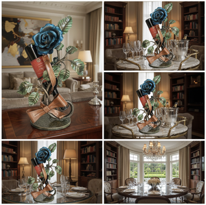 Support à vin en fer forgé sur mesure, décoratif, forgé à la main, motif feuille de rose, support pour une bouteille, écologique, vintage - Product Image 2