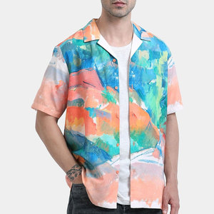 เสื้อเชิ้ตฮาวายแขนสั้นพิมพ์ลายแบบนามธรรมสำหรับผู้ชาย ปกคอพับได้ ระบายอากาศได้ดี เหมาะสำหรับใส่ในช่วงวันหยุดฤดูร้อน ผลิตจากผ้าป๊อปลินโพลีเอสเตอร์ 100% - Product Image 1