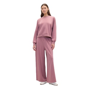 Sweat-shirt à col rond surdimensionné pour femmes, taille plus, épaules tombantes, couleur unie sur le devant, en coton et bambou tricoté, respirant, automne-hiver - Product Image 2