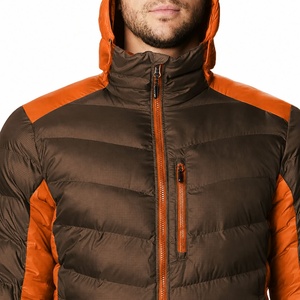 Chaqueta Acolchada con Capucha para Hombre, Color Marrón Naranja, con Cuello Alto, Cierre de Cremallera Transpirable, Relleno de Plumón, Resistente al Viento, para Uso Casual de Invierno - Product Image 4