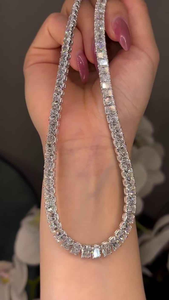 Luxury Moissanite Baguette Tennis <b>Chain</b> Necklace 925 Silver <b>Iced</b> <b>Out</b> Sparkling Statement Jewelry Gift For Women And Men - Product Image 2