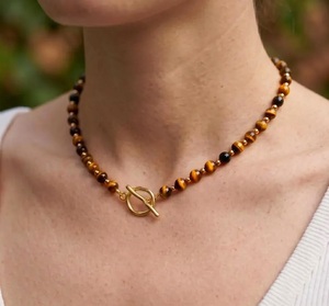 Wholesale AA Grade 6mm Natural Tiger Eye Beaded Choker 14K Gold Toggle Clasp Real Gemstone Healing Crystal <b>Necklace</b> for Women - Product Image 1