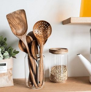 Forest Harvest Wooden Kitchen Utensil Set With <b>Storage</b> Holder Hand Polished Durable Minimalist Design For <b>Camping</b> Use Server - Product Image 3