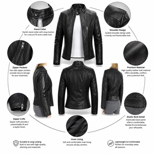 <b>Women's</b> Genuine Leather <b>Jacket</b> Custom Made Motorcycle Biker Fashion <b>Jacket</b> Wholesale Manufacturer Plus Size, Breathable, Winter - Product Image 5