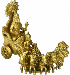Statue d'Idole Surya Dev Rath/Chariot en Laiton Faite à la Main, Décoration de Luxe Traditionnelle Style Shabby Chic pour la Maison, le Bureau et la Fête de Diwali - Product Image 2