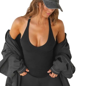 Débardeur de sport blanc côtelé sans manches à col en V ajusté et léger avec logo personnalisé pour femme - Product Image 1