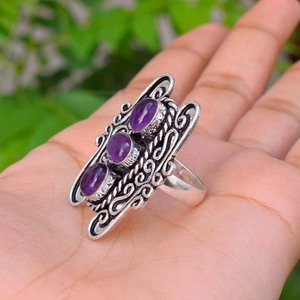 แหวนพลอยอเมทิสต์ทำมือ สไตล์โบโฮ เครื่องประดับแนวเทพนิยาย แหวนพลอยอเมทิสต์ธรรมชาติ แหวนดีไซน์โดดเด่น - Product Image 4